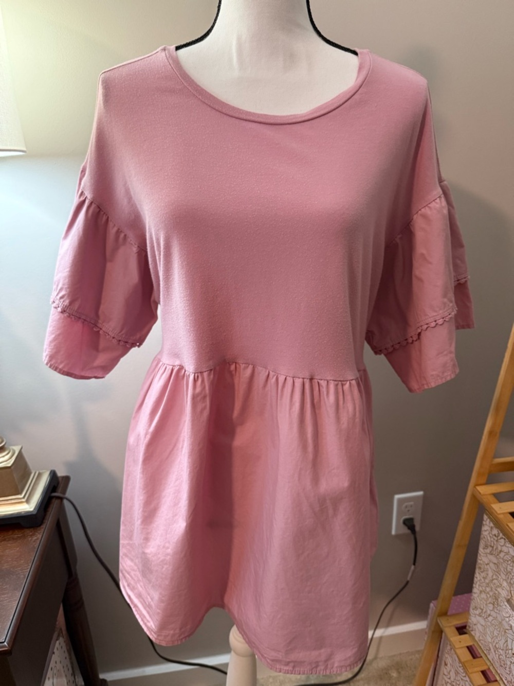 Bobeau Pink Boho Blouse with Ruffled Details